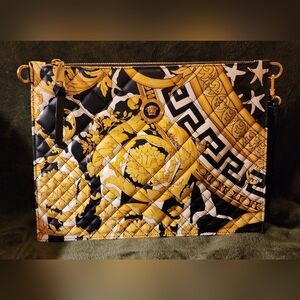 NWT Authentic Versace Black Signature Quilted Lamb Leather Large Crossbody Bag